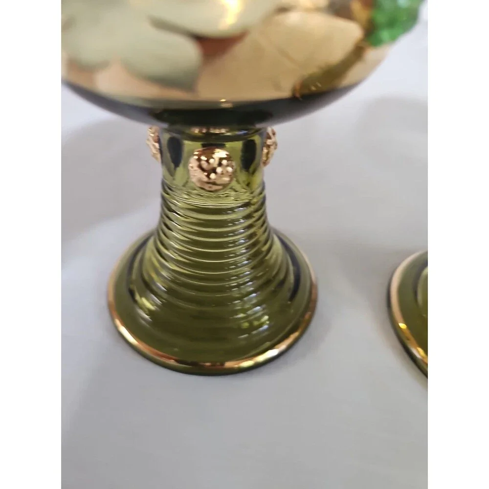 vintage german roemer Wiesbaden beehive gold green barware grapevine pattern